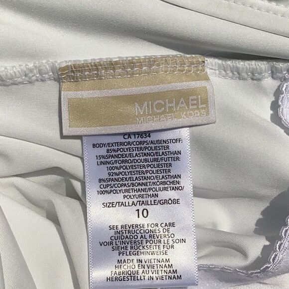 MICHAEL KORS NWT EMBELLISHED ONE SHOULDER UNDER WIRE ONE PIECE SWIMSUIT WHITE 10 - Picture 8 of 9